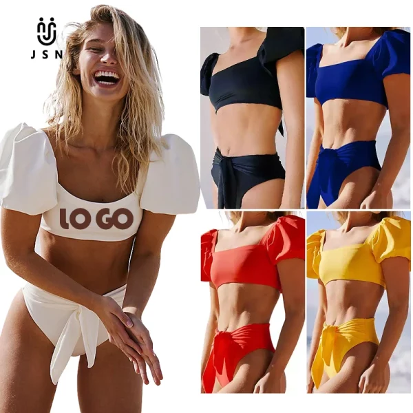 JSN6138 2022 new designer swimsuits famous brands sexy bikini bathing suits puff sleeves swimsuit women Bikinis & Beachwear - Image 6