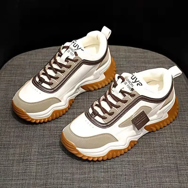 PU upper flat sneakers lady women's thick sole white walking street shoes for women lady - Image 4