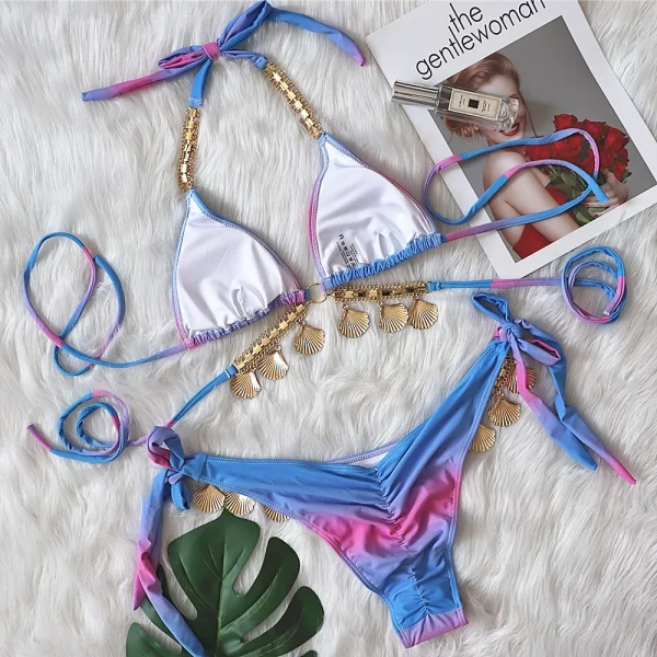 Crystal Rhinestone Bikini Luxury Diamond Swimsuit Jewelry Swimwear 2023 Summer Women Beachwear Gradient Designer Bikini Set - Image 4