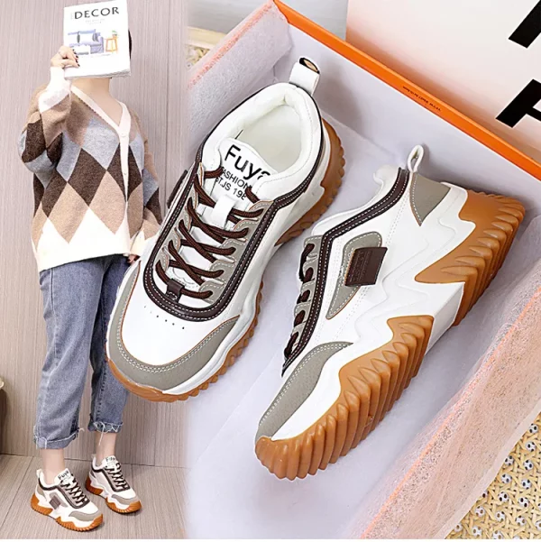 PU upper flat sneakers lady women's thick sole white walking street shoes for women lady - Image 6