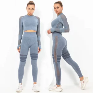 Dropshipping New Arrival custom logo woman sport fitness Activewear Long Sleeve yoga wear high waist Legging sets