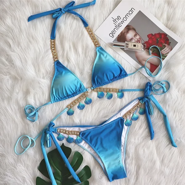 Crystal Rhinestone Bikini Luxury Diamond Swimsuit Jewelry Swimwear 2023 Summer Women Beachwear Gradient Designer Bikini Set - Image 5