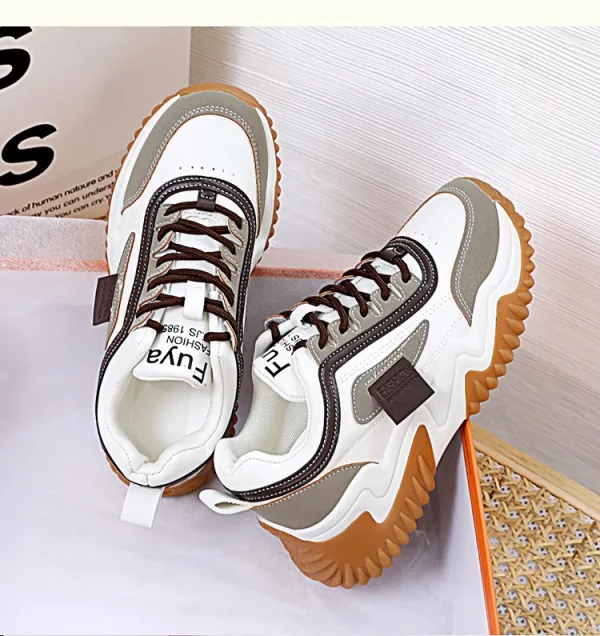 PU upper flat sneakers lady women's thick sole white walking street shoes for women lady - Image 5