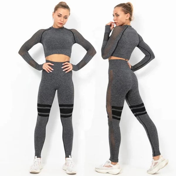 Dropshipping New Arrival custom logo woman sport fitness Activewear Long Sleeve yoga wear high waist Legging sets - Image 2