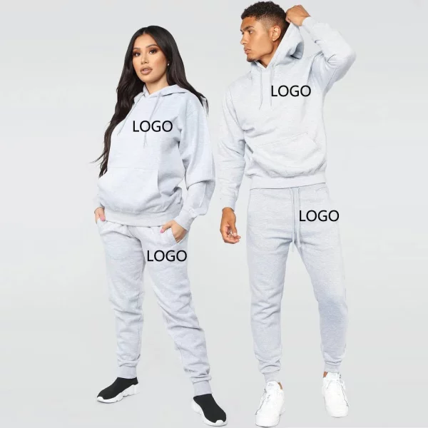 Wholesale Winter Custom logo Jogging Suits Plain Solid Color Hoodie Men Sweatersuit Tracksuit - Image 5