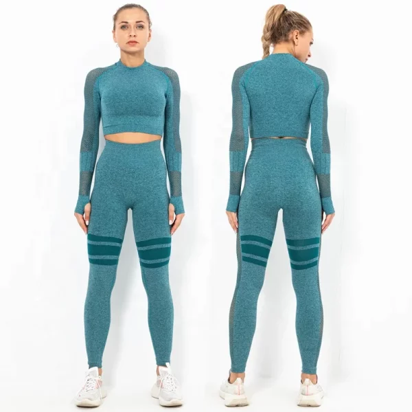 Dropshipping New Arrival custom logo woman sport fitness Activewear Long Sleeve yoga wear high waist Legging sets - Image 4
