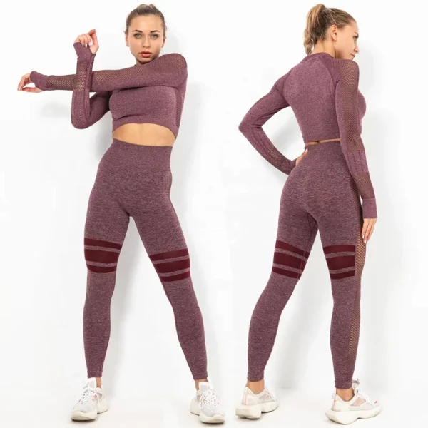 Dropshipping New Arrival custom logo woman sport fitness Activewear Long Sleeve yoga wear high waist Legging sets - Image 3